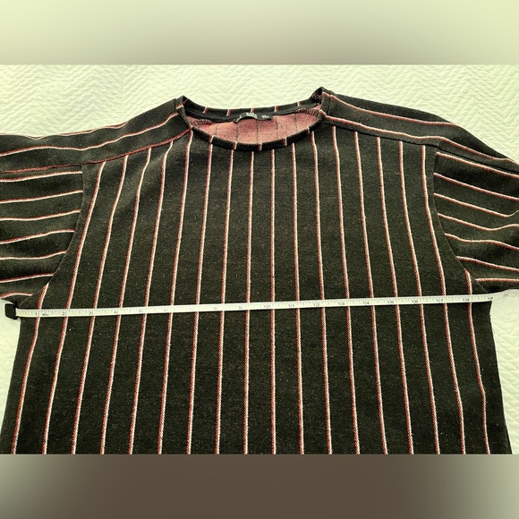 ZARA casual pull on long sleeve black shirt with vertical red and white stripes - Picture 8 of 8